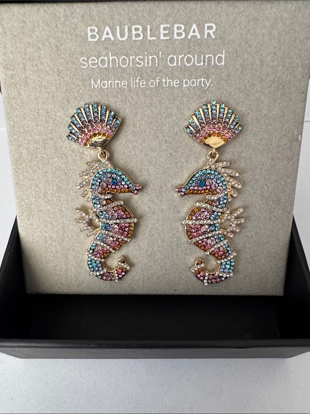 BaubleBar Rhinestone Seahorse Drop Statement Earrings